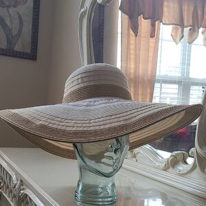 Elegant Tan and Cream Wide Brim Hat